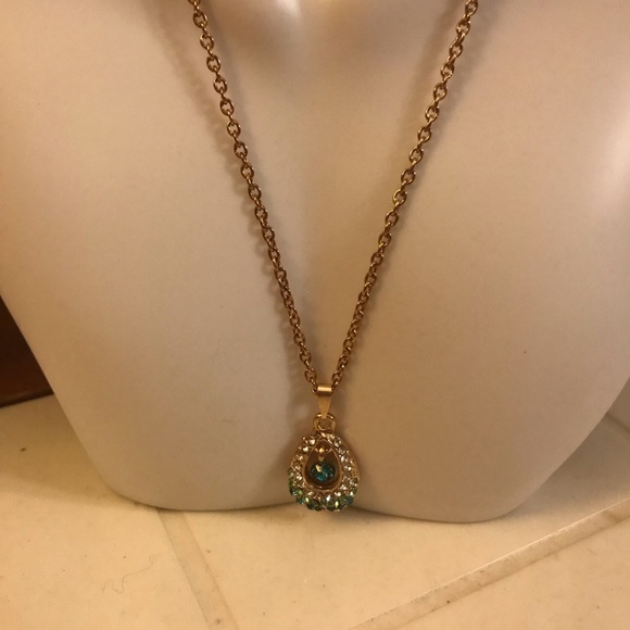 Teardrop gold-toned pendant with blue/green stones - Picture 2 of 6